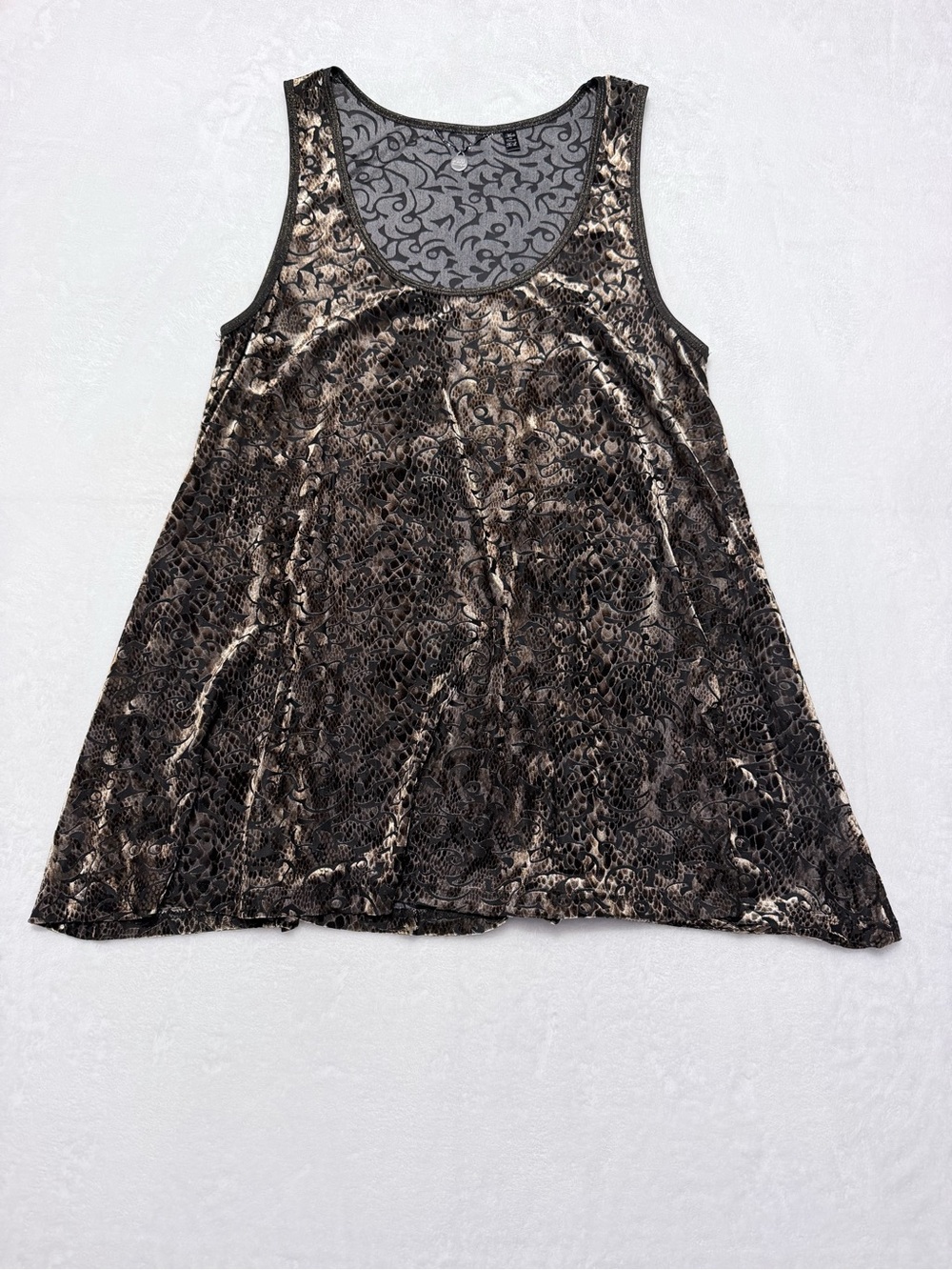 BKE Boutique Velvet Burnout Swing Tank Top Black Bronze XL